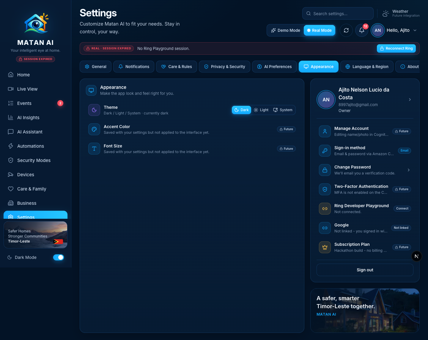 Settings — Appearance