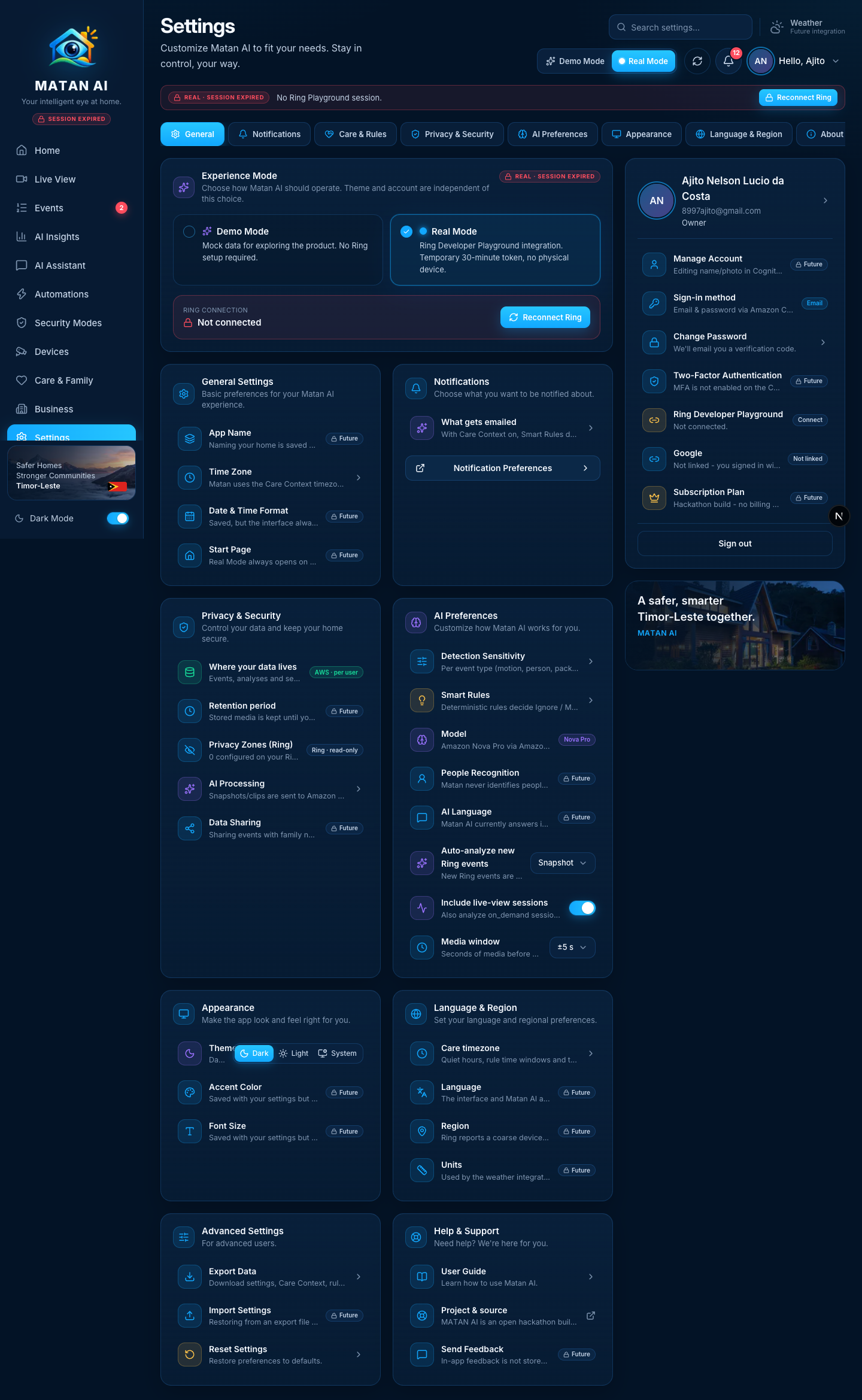 Settings — General