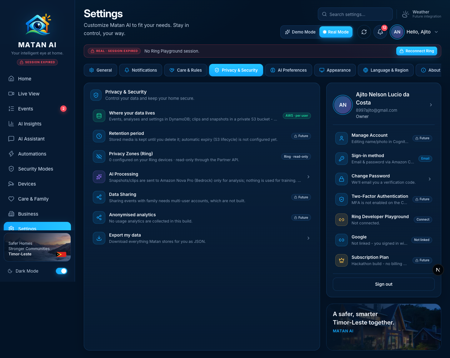 Settings — Privacy