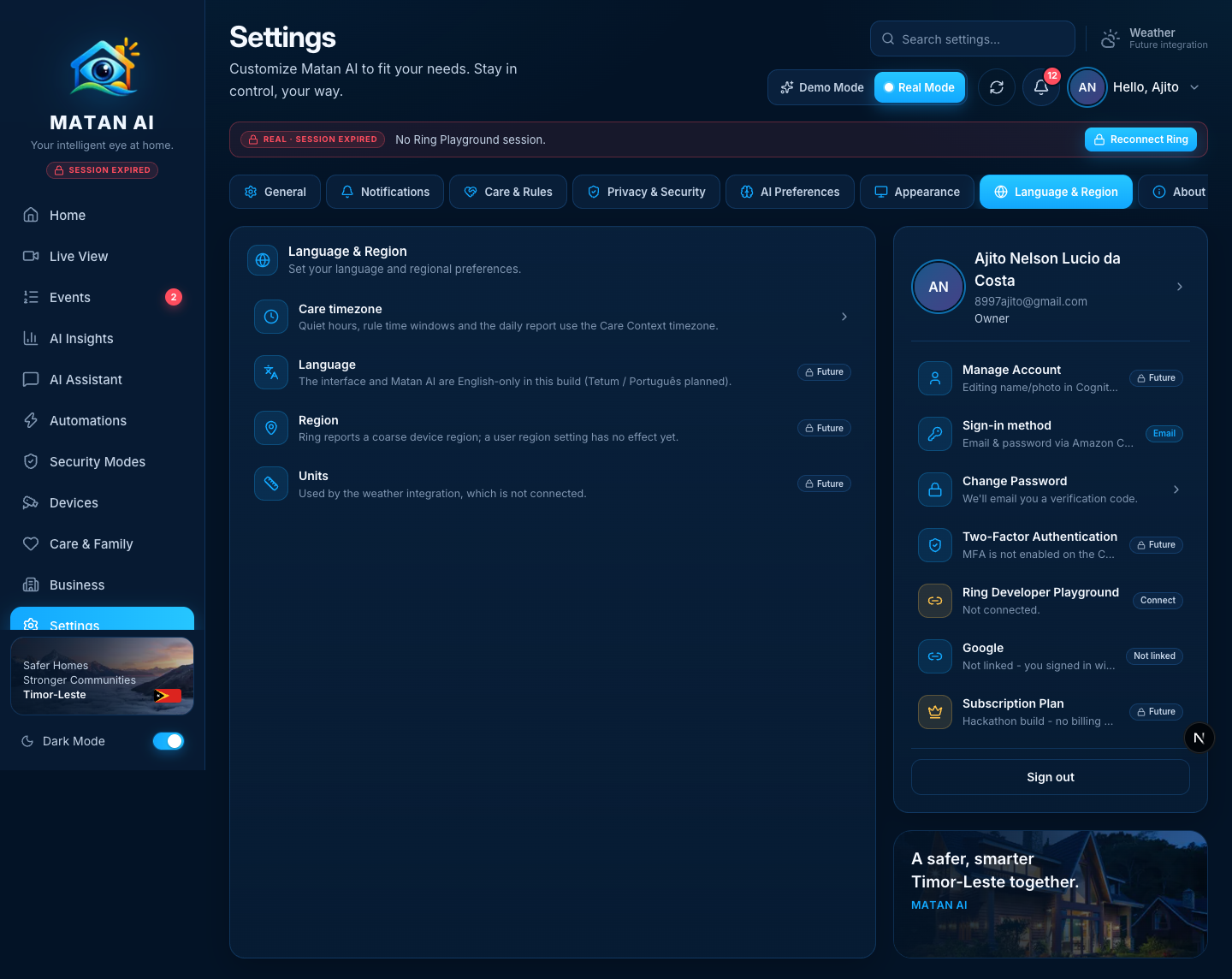 Settings — Language & Region